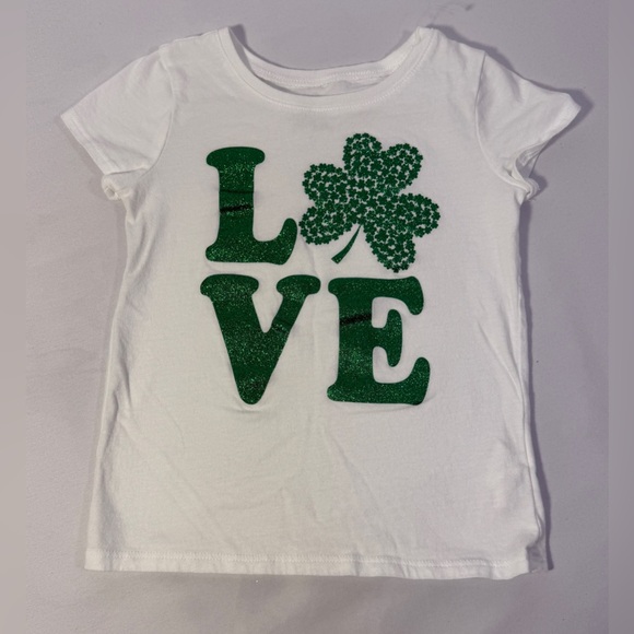 The Children's Place Other - Girls St Patrick’s Day Top Shirt 4T Shamrock Love Tee Green Glitter White Top